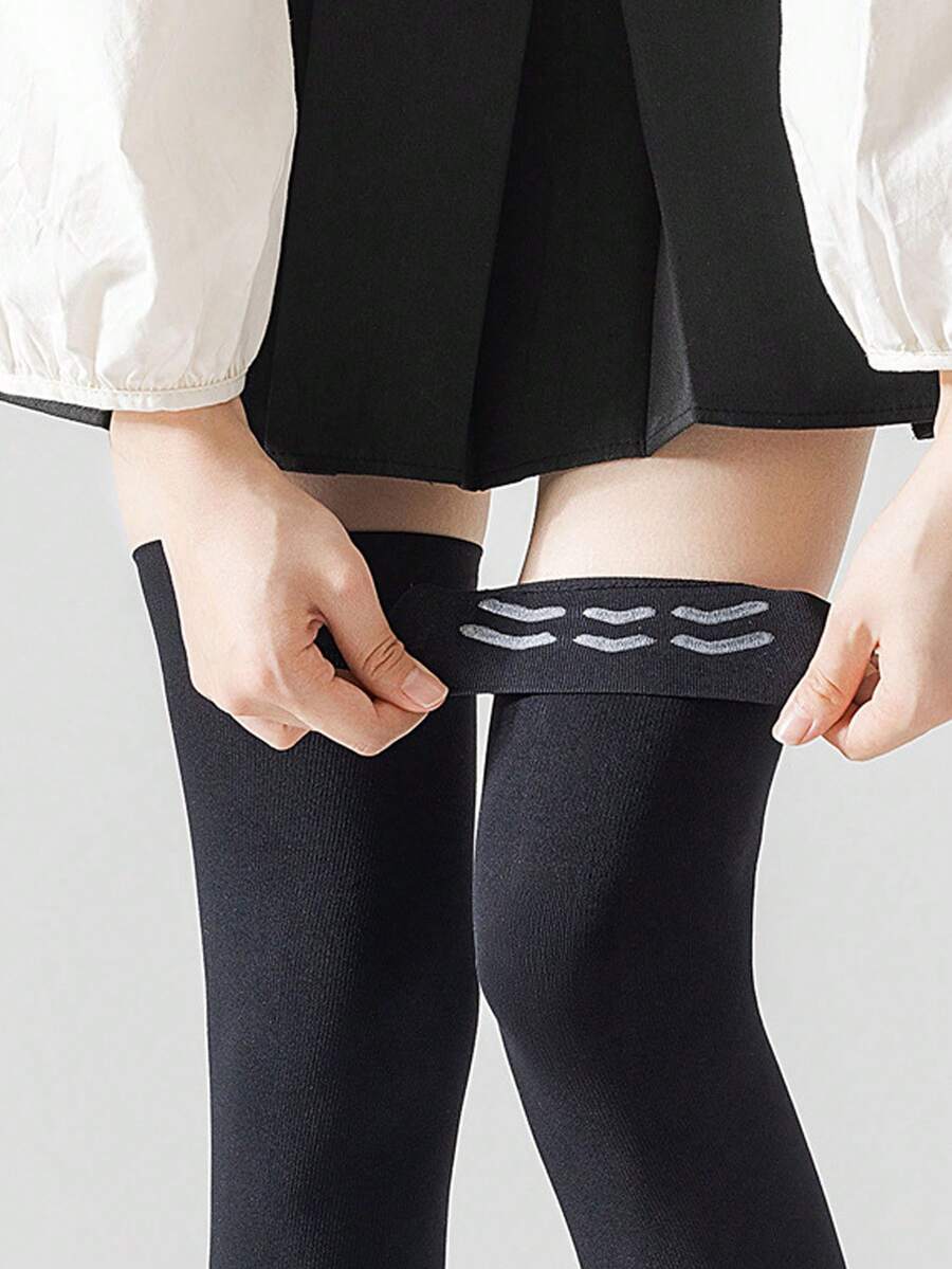 1双男女通用渐进式压力过膝袜，硅胶防滑，适合多种运动，可有效改善腿部脂肪堆积（请根据体重选择推荐尺码），舒适 - 黑色 - 查看 1