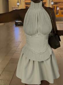 Women's Sexy Backless Tie-Up Corset Dress,Romantic Pleated Design Stand Collar A Line Dress Party Other Wear Gala Night,For Thanksgiving Day,Christmas Clothing