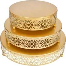 3pcss Golden 3-Tier Metal Cake Stand - Cake Stand Set Wedding, Dessert Table Decor, 3pcs Combination, Iron Art, Elegant And Decorative - Gold - View 8