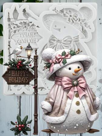 Christmas Snowman Silicone Mold Christmas Fondant Molds Christmas Theme Cake Decoration Cupcake Topper Candy Chocolate Polymer Clay Gum Paste Christmas Christmas Decorations Christmas Pajamas Christmas Gifts Christmas Decor