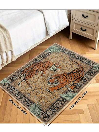 1pc Tiger Area Rugs, Boho Washable Rugs Living Room, Vintage Zachte Dining Room Rug, Non Slip Resistant Large Vloer Tapijt Office Bedroom,Living Room,Entrance Welcome Door Mat, Camel view 5