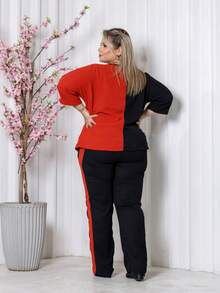 Maison Raglan Sleeve Blouse And Plus Size Summer Pants Set - Terracotta - View 6