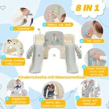 Große 7-in-1-Spielanlage für Kinder mit Rutsche, Schaukel, Kletterplattform, praktischem Unterschrank, Lochbohrspiel, Basketballkorb & Treppe - Premium-Spielgerät aus hochwertigem Polyethylen (HDPE) für Garten, Terrasse oder Indoor | Sicher & stabil | Ozeanball nicht enthalten