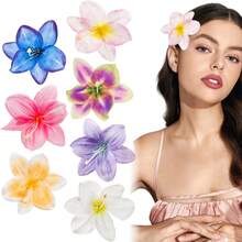 7pcs Hawaiian Style Flower Hair Clips, Faux Lily Flower Barrettes, Romantic Beach Vibe Hair Accessories For Bangs/Buns, Perfect For Photo Shoots, Claw Clips, Hair Claws, Hair Slide, Duckbill Clip, School Stuff - Multicolor - View 1