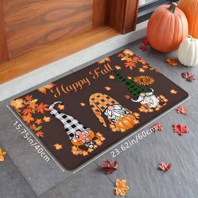1 pieza Felpudo de entrada con tema de otoño y gnomo de dibujos animados para el Día de Acción de Gracias, suave, antideslizante y absorbente, lavable, felpudo festivo y acogedor, rectangular de pelo corto para decoración del hogar en días festivos, adecuado para sala de estar, dormitorio, cocina, lavandería, baño