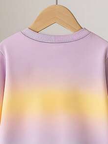 Sudadera de manga larga con cuello redondo, decoración floral 3D y degradado de arcoíris para niñas - Púrpura malva - Ver 8