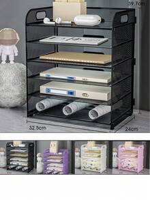 3/4/5/6 Tier Mesh File Organizer Rack With Handle, Available In Black, White, Pink, Purple, Desktop File/Letter Sorter, High Capacity Multi-Purpose Storage, Suitable For Office, Home, School - Easy Assembly - Multicolor - View 6
