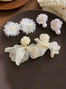 1 套简约优雅人造珍珠花瓣可爱清新优雅高端设计耳环首饰套装，适合女性日常和节日佩戴 - 彩色 - 查看 16