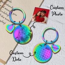 Custom Laser Engrave Date Keychains Stainless Steel DIY Calendar Keyring For Special Date Gift Photo Key Ring For Family Gift
