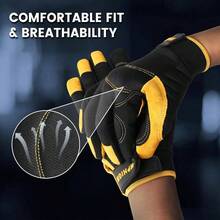 Mens Work Gloves, Synthetic Leather Mechanic Gloves, Utility, Touchscreen, Multipurpose, Construction, Warehouse, Truck Driving - Large+++Yellow - View 5