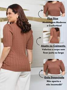 Women's Plus Size Slim Lesse Short Sleeve Social Casual Comfort Blouse - Rust Brown - View 3
