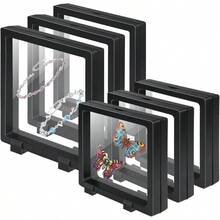 Set Of 6 3D Floating Frame Display Holder Stands, Floating Display Case Transparent PE Jewelry Storage Box Suspension Frame For Challenge Coin AA Medallions Medal(4.3x4.3in, 6.3X 6.3in) - 6 miếng màu đen + 4,3"x4,3", 6,3"x 6,3" - Xem 1