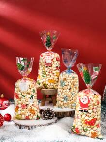 25/50 Stücke Weihnachtsgeschenktüten mit goldenem Bindedraht, Weihnachtsmann Schneeflocken Muster Geschenkverpackungstüten aus klarem Plastik, Fröhliche Weihnachten Party Geschenktüten Dekorationen, Geschenkverpackungszubehör, Kleine Geschenktüten für Weihnachtsfamilientreffen, Weihnachtsküchen Verpackungszubehör, Kleine Verkaufstüten für Weihnachtseinkäufe, 2026 Neujahr Dekoration, Weihnachtsdekoration, Weihnachtsgeschenke, Partybevorzugungen