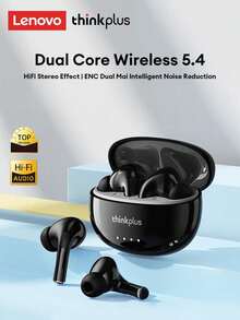 Lenovo 联想 LP5PRO 蓝牙耳机和保护壳组合套装，半入耳式，立体声，高清语音通话带麦克风，音乐，游戏，运动，低延迟，超长电池寿命，硅胶耳塞，被动降噪，无线耳塞 - 黑色耳機+保護套 - 查看 3