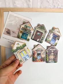 1pc Cute Countryside Floral Warm House Shaped Metallic Foil Melamine Fridge Magnet, Suitable For Home Decor, Daily Use And Holiday Gifts