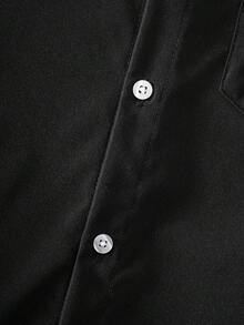 قميص أكمام طويلة جيب أسود كلاسيكي للأولاد والأطفال، ملابس رسمية مناسبة للتجمعات العادية، حامل الخاتم، مناسبات رسمية متنوعة - الأسود - مشاهدة 6