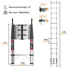 2.6m-5m Portable Retractable Attic Ladder Steel Extension Loft Step Ladder 150kg HomeWarehouse DlY Stepladder With Removable Hook - Bạc - Xem 11