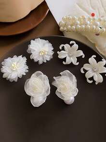 1 套简约优雅人造珍珠花瓣可爱清新优雅高端设计耳环首饰套装，适合女性日常和节日佩戴 - 彩色 - 查看 7