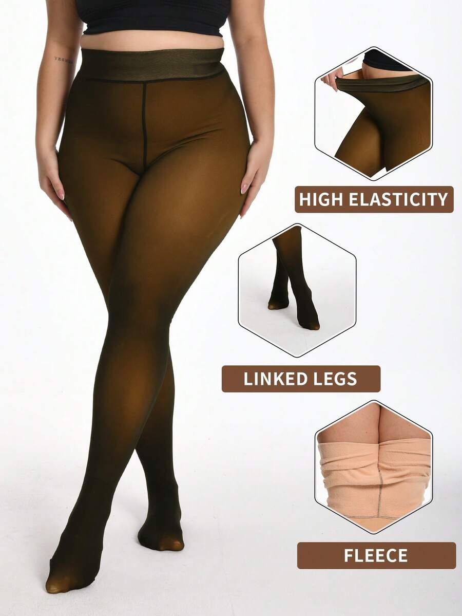 Thick Warm Pantyhose, Stylish Fake Skin Fleece Leggings, High Waisted Design, Women's Pantyhose And Stockings Winter - Màu mật ong sẫm - Xem 1
