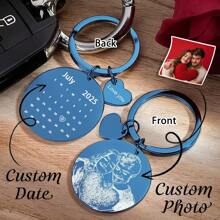 Custom Laser Engrave Date Keychains Stainless Steel DIY Calendar Keyring For Special Date Gift Photo Key Ring For Family Gift