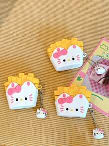 Sanrio 1 pieza Funda protectora con diseño de patatas fritas en 3D de dibujos animados y Gato Hello Kitty para AirPods Pro 2, Funda para auriculares inalámbricos Bluetooth Apple para AirPods 1/2/3 (Auriculares no incluidos)