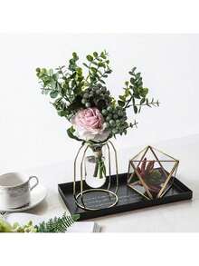 1 Stück Metallrahmen Goldene Vase, moderne kreative Hydroponik Vase, dekorative Heimdekoration für Wohnzimmer, Esszimmertisch, Bürotisch, Blumen- & Trockenblumenarrangement Raumdekoration Blumenvase Glasvase