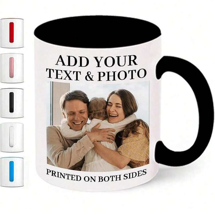 1 Pc 11 Oz Custom Image Mug, Custom Design Mug, Custom Text Mug, Personalized Photo Mug, Personalized Coffee Mug, Custom Family Mug, Make Your Own Mug, Custom Coffee Mug, Mother's Day Gift, Ideal Gifts For Him Her, Boyfriend, Girlfriend, Dad, Mom, Family, Friends For Anniversaries, For Valentine's Day, For Mother's Day, For Birthdays, For Children's Day, For Father's Day, For Graduation, For Weddings, For Housewarming Dining Room, Living Room, Bedroom, Office, Tea Room, Home, School - màu đen - Xem 5