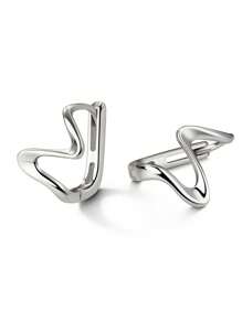 1 对 S925 纯银复古波浪图案简约优雅不对称环形耳环，适合女士 - 波浪紋 - 查看 4