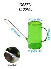 1 件高品质耐用塑料浇水壶，适用于室内外植物 - 带测量标记（毫升/盎司）的基本园艺工具，绿色和透明灰色设计，非常适合家庭使用