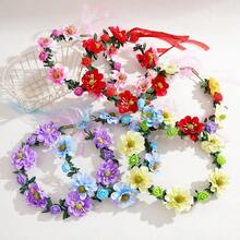1件装女士可调节彩色花朵头饰，优雅甜美，适合新娘、伴娘、情人节佩戴，波西米亚风花朵头饰，适用于婚礼、旅行、拍照、派对、节日和送礼，可作皇冠、头饰、服装皇冠 - 彩色 - 查看 3