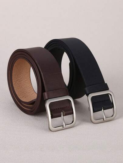 2 件女士腰带，简约百搭 PU 扣皮带，方形休闲加大码腰带，秋季，万圣节