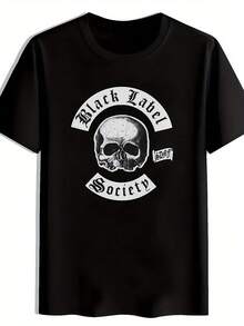 Camicia da uomo con motivo a chiave, vestibilità regular, collo rotondo, maniche corte, tessuto durevole e divertente, in cotone traspirante leggermente elasticizzato, casual estiva a maniche corte - nero - Visualizzare 1