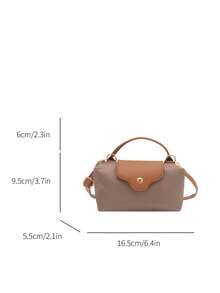 New Fashion Women's Handbag, Textured Fabric Patchwork Contrast Color Small Square Bag, Large Capacity Tote Bag, Minimalist Stylish Crossbody Bag With Detachable Adjustable Shoulder Strap - Khaki - View 9