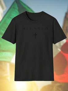 BLESSED Cross T Shirt Uomo Moda Casual Maglietta Stile Streetwear Elegante Cotone Alta Qualità Comfort Regalo Originale Outfit Fitness Offerta Speciale