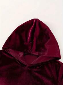 Conjunto de sudadera con capucha y pantalones con cordón de unicolor casual para mujer - Burdeos - Ver 3