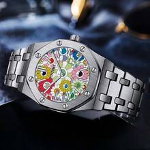 Men's Waterproof Quartz Watch With Daisy Dial – Luxury Alloy Strap, Stylish Round Face, European Style+.. - 銀色 - 查看 3