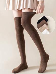 1 Pair Women's Thigh High Socks, Knee High Stockings, Student Long Socks Christmas Gift