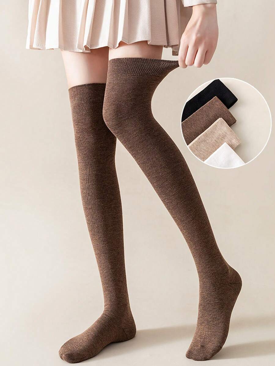 1 Pair Women's Thigh High Socks, Knee High Stockings, Student Long Socks Christmas Gift