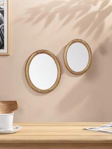 1 Gương treo tường trang trí hình bầu dục họa tiết ren vàng cổ điển, tác phẩm nghệ thuật trang trí nhà theo phong cách Châu Âu, gương trang điểm sáng tạo, thích hợp để trang trí tường, bàn trang điểm và đạo cụ chụp ảnh - Vàng - Xem 6