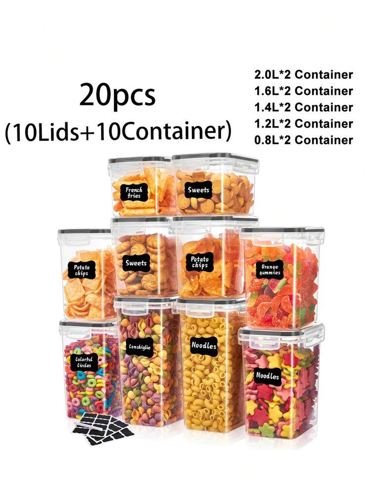 48pcs Airtight Food Storage Containers With LIDS - Perfect For Kitchen Pantry Organization And Storage Of Grains, Rice, Pasta, Tea, Nuts And Coffee Beans - Dishwasher, Including Labels And Markers,Stocking Stuffers For Women,Vanity,Local Warehouse - 黑與白 - 查看 14