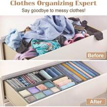 1pc Foldable Drawer Organizer Divider, Fabric Storage Box For Clothes, Underwear, Bras, Ties, Accessories, Socks - Grey - View 6