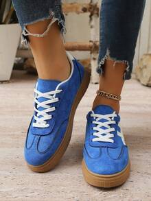 New Casual Sports Shoes, Fashion Versatile Suede-Like Lace-Up Women Sneakers, Student Shoes - Teal Blue - View 3