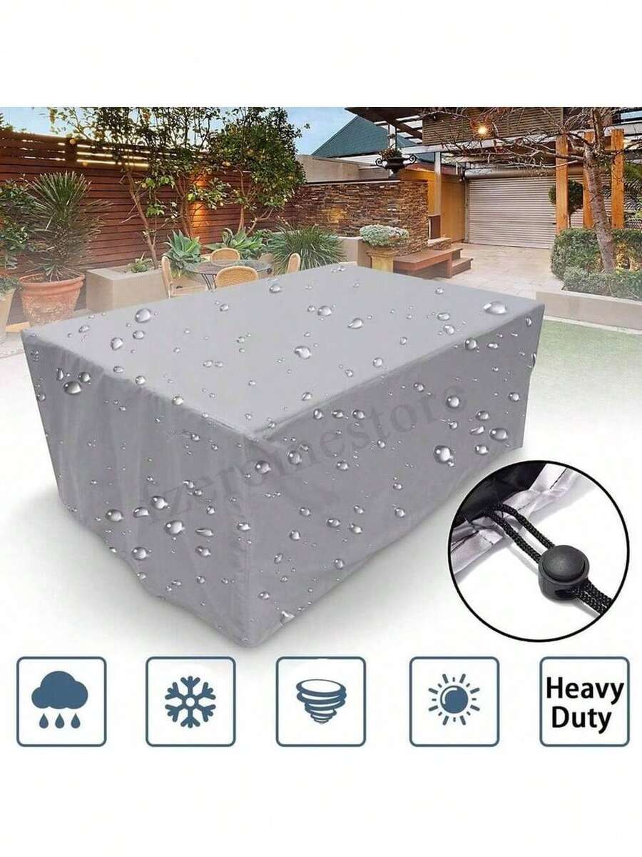 Funda impermeable para muebles de patio, rectangular y cuadrada, resistente a los rayos UV y con cordón (para mesa y sillas de jardín, a prueba de polvo, plateada)