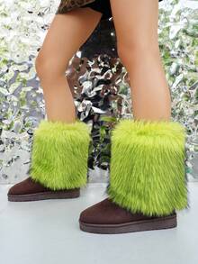 Damen Schneestiefel Y2K einfarbig 2025 Neu Herbst/Winter rutschfest Große Größen Schlüpfen Flauschig Kunstfell Stiefel Dick warm Mode einfach sexy schlank Plüsch Schuhe Elegant Kunstfell Patchwork Party Grün