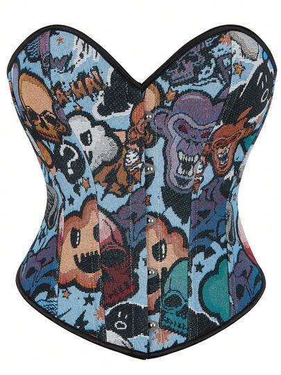 Halloween Skull Corset Women Plus Size Punk Vintage Floral Boned Bustier Push-Up Waist Cincher Tummy Control Court Style Shapewear Back Lace-Up Tight Top Vintage Bandeau Plus Size Top Corset Halloween Party Birthday Country Concert Festival Outfits For Women Back To School