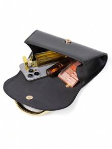 1pc Black Palmprint PU Material Women's Evening Bag, Matching Gold Clutch Decor, Can Be Handheld/Carried/Shoulder/Crossbody, Suitable For Wedding/Party/Prom/Banquet , Gold Bag - Black - View 8