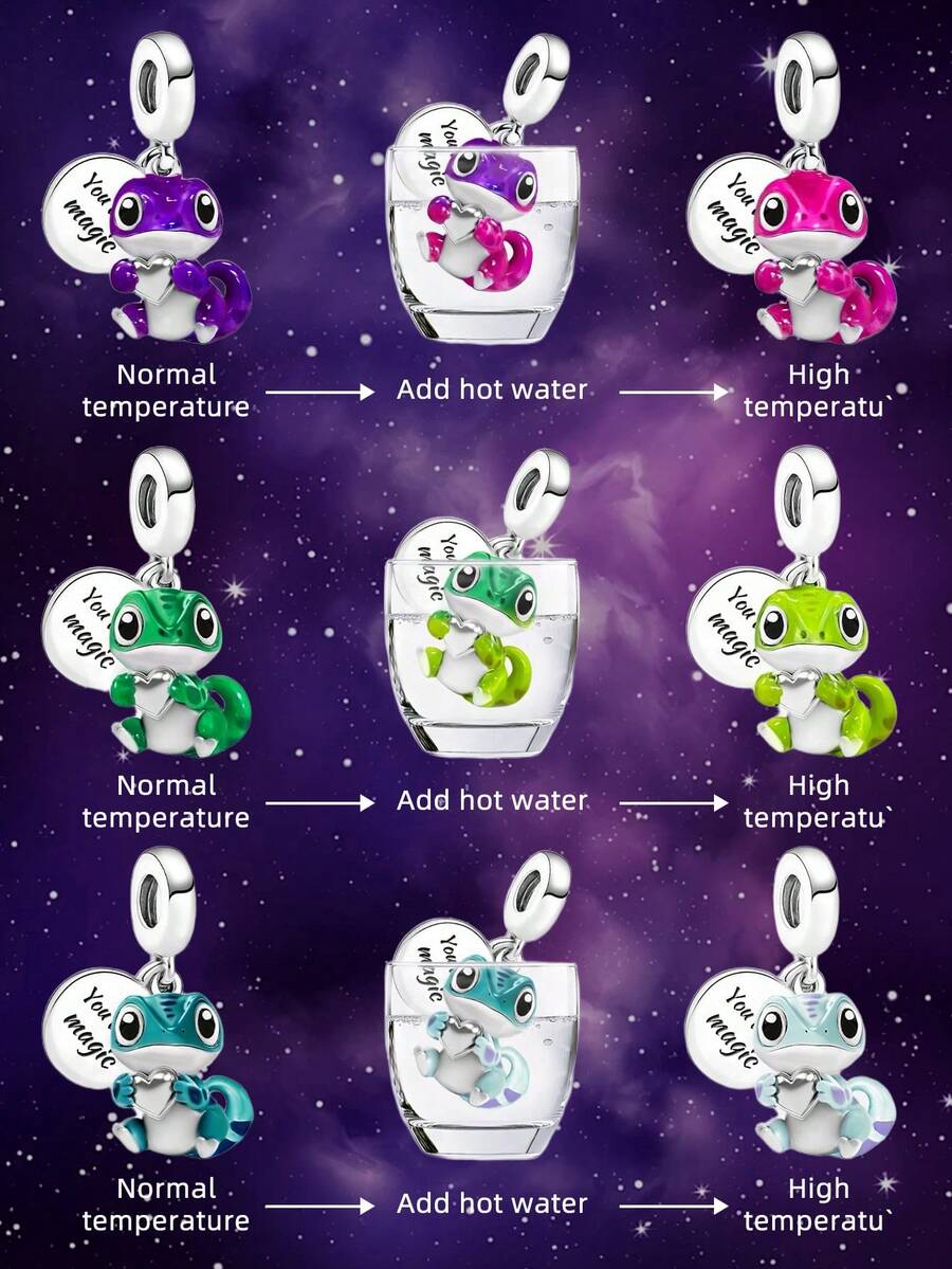 1 Pieza Encantador Colgante con Forma de Corazón y Lagarto Cuentas Compatible con Brazaletes, Pulseras y Manualidades de Joyería DIY para Niñas - Decoración de Joyería a Juego para Atuendos Diarios