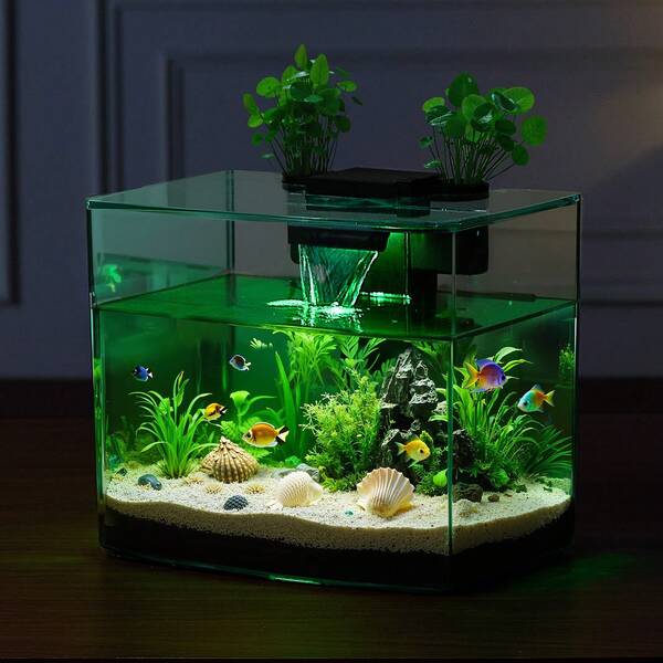Fish Tank Aquarium, 3.5 Gallon Arch Ultra-Clear GPPS Starter Smart Tank Adjustable 3 Color Lighting, Self Cleaning System Fishbowl For Freshwater & Saltwater Fish Home, Office, Or Pet Use