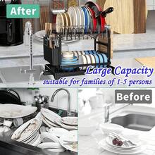 2 Tier Dish Drying Rack Anti Rust, Multifunctional, Space Saving, Easy Clean Design With Drainboard And Drip Line Perfect For Kitchen And Apartment Countertop Organization, Storage, And Accessories - Black - View 4