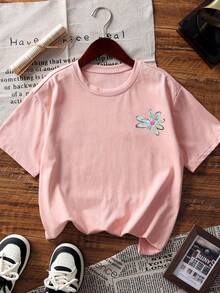 Kaos Lengan Pendek Bergambar untuk Remaja Perempuan, Atasan Musim Panas yang Nyaman & Modis untuk Siswa Muda - Berwarna merah muda - View 4